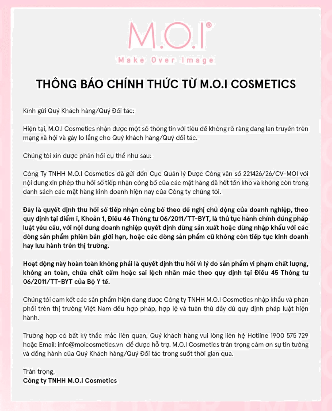 Hãng mỹ phẩm gắn với Hồ Ngọc Hà lên tiếng sau thông tin thu hồi