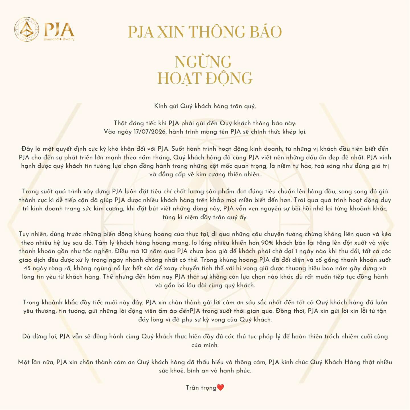 Thêm một doanh nghiệp bán kim cương thông báo ngừng hoạt động - Ảnh 1