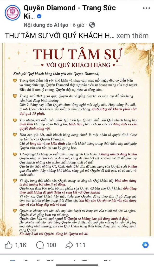 Khẳng định bám trụ đến cùng, tiệm kim cương gửi 'thư tâm sự' đến khách - Ảnh 1