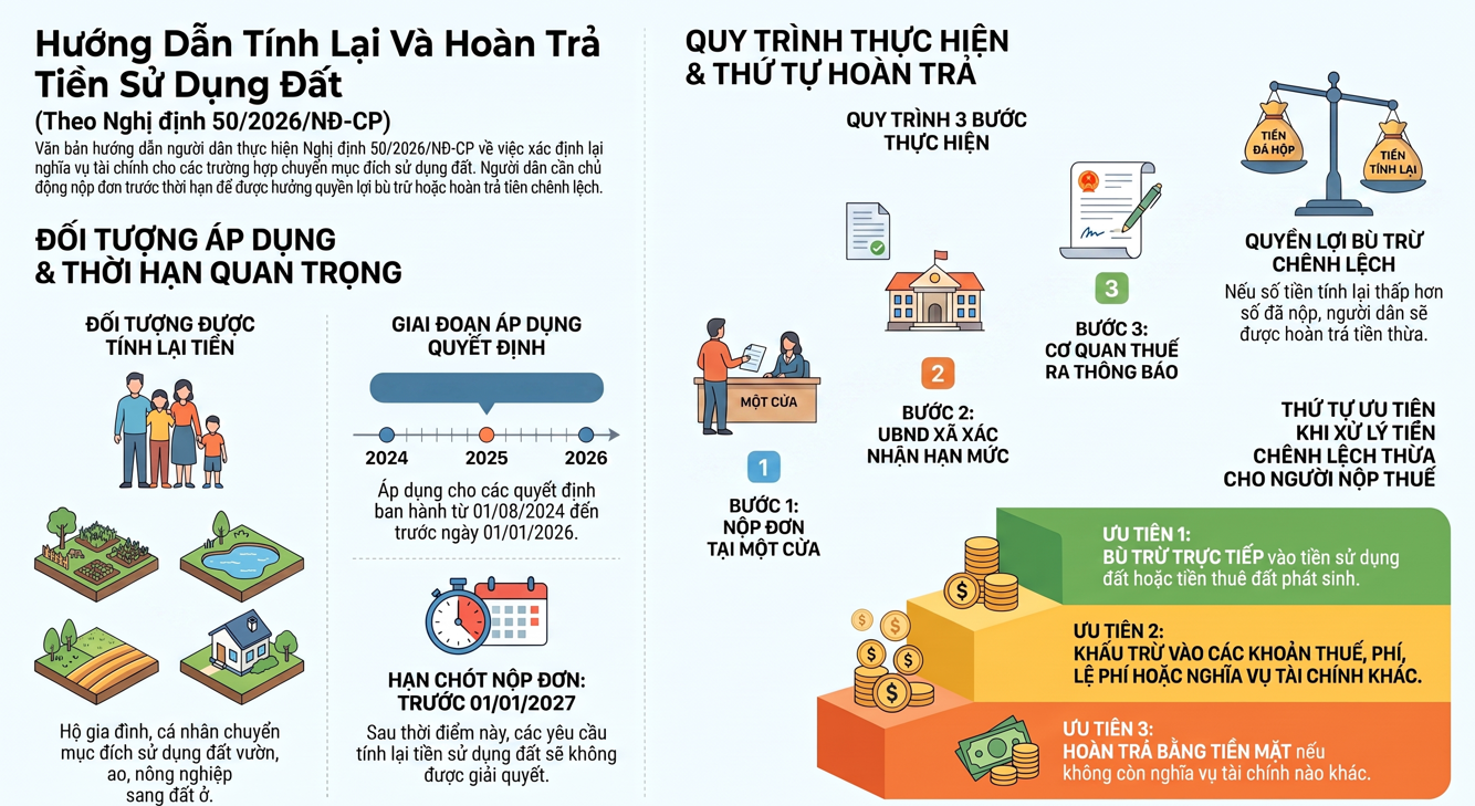 Cơ quan thuế có thông báo quan trọng về vấn đề tính lại, bù trừ và hoàn trả tiền sử dụng đất, người nộp thuế thuộc trường hợp sau cần chú ý