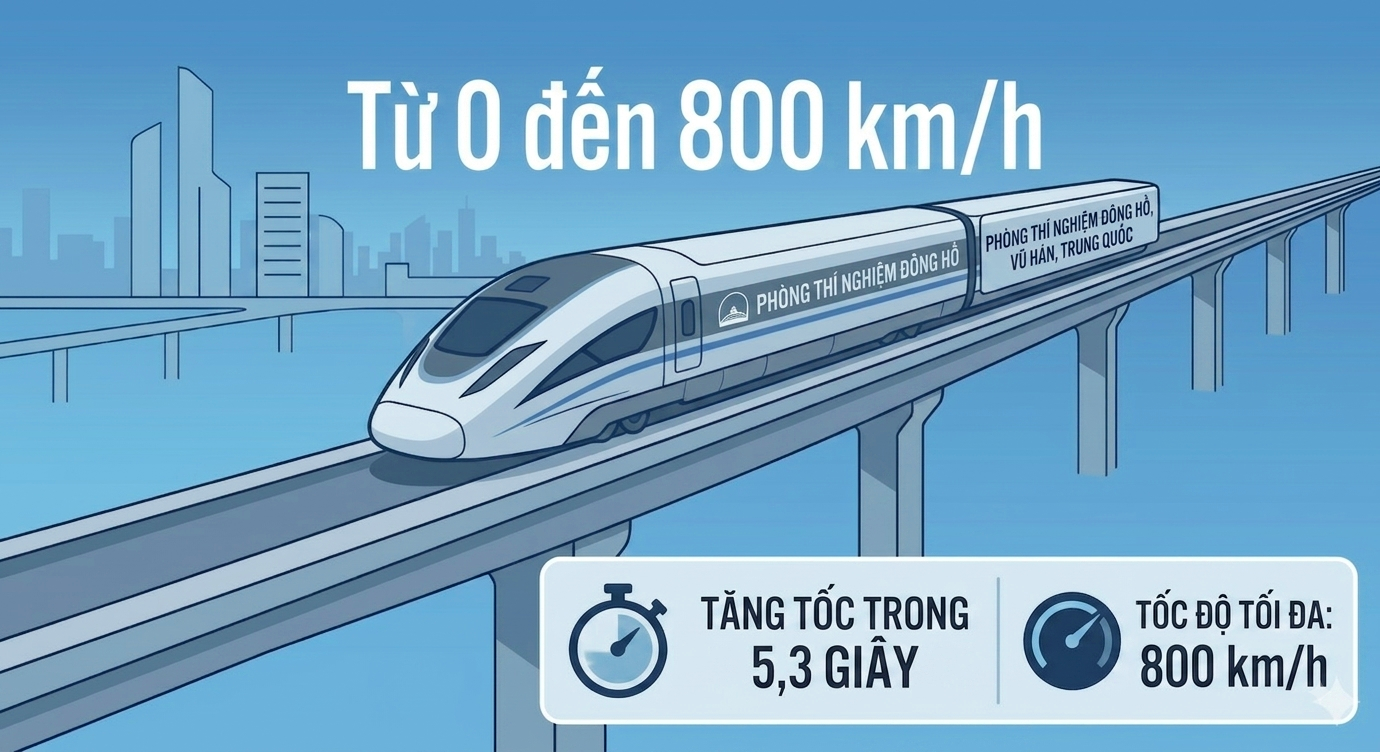 Siêu tàu 1,1 tấn của Trung Quốc tăng vọt tốc độ lên 800 km/h chỉ trong 5,3 giây: Phá kỷ lục thế giới