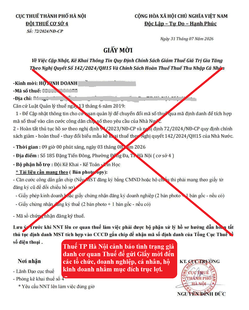 Thuế TP. Hà Nội cảnh báo khẩn