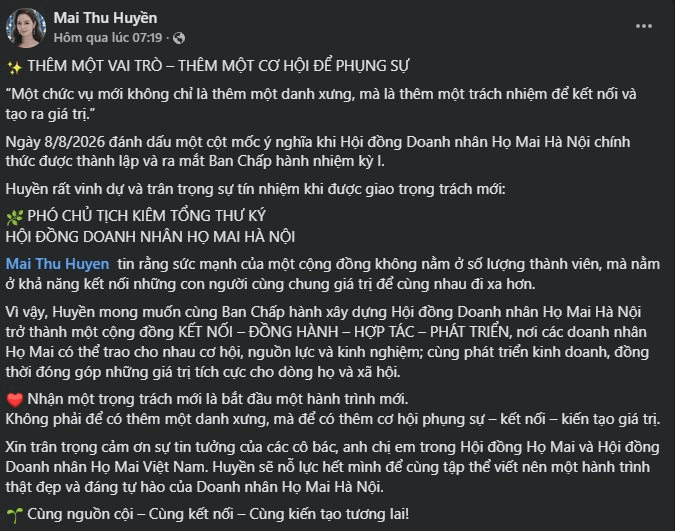 Diễn viên Mai Thu Huyền có vai trò mới trong giới doanh nhân, ông Mai Hữu Tín bất ngờ tiết lộ chi tiết đặc biệt