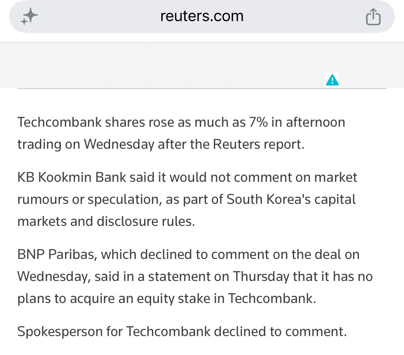 BNP Paribas không có kế hoạch mua cổ phần Techcombank?