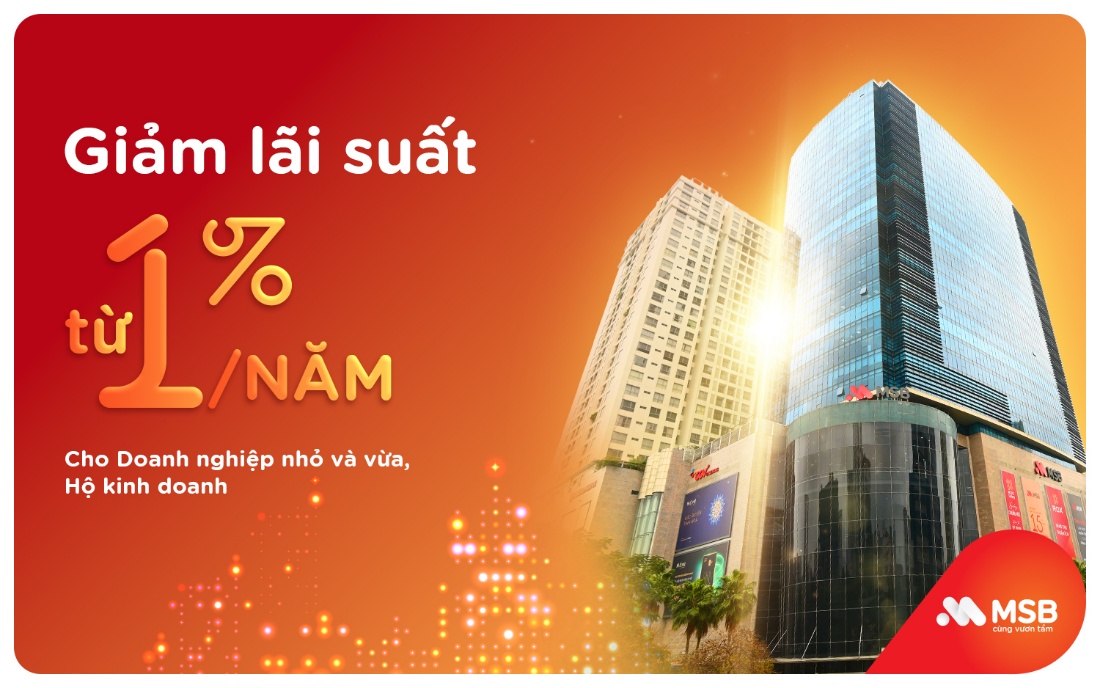 MSB giảm lãi suất cho vay tối thiểu 1%/năm
