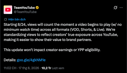 Nóng: YouTube đổi cách tính lượt xem: “View” tăng phi mã nhưng nhà sáng tạo nội dung liệu có kiếm thêm tiền?