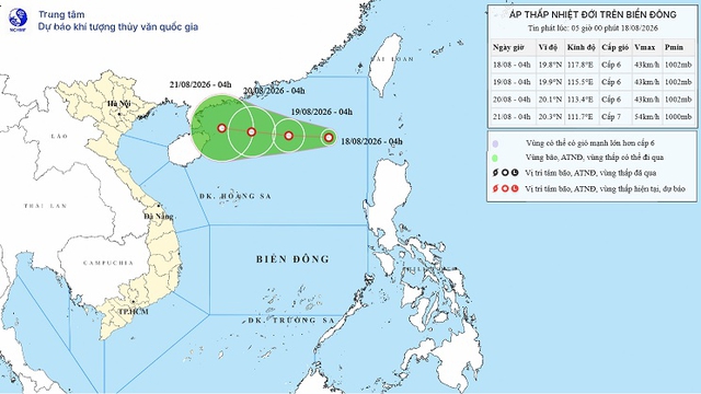 Áp thấp nhiệt đới mới hình thành trên Biển Đông