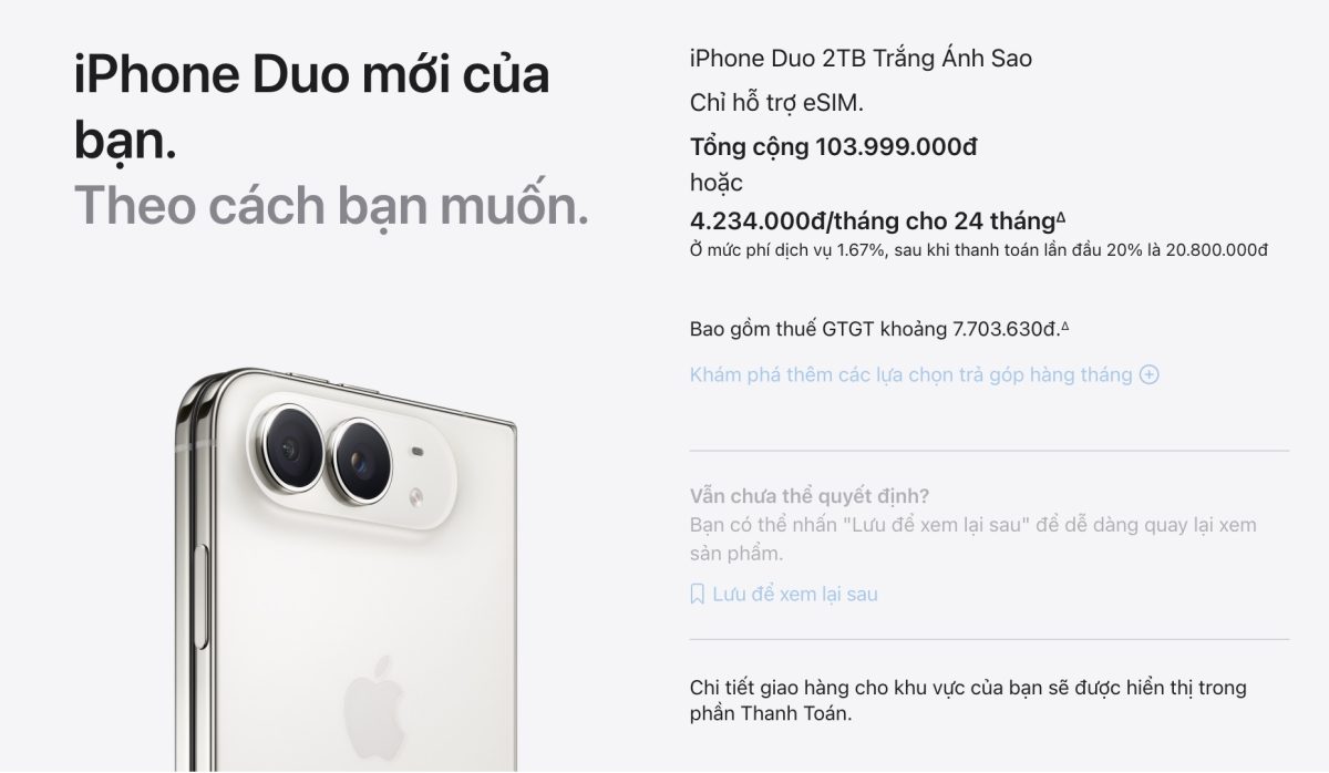 iPhone Duo 2TB giá 103,99 triệu đồng, đắt ngang Honda SH 160i