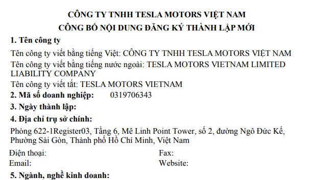 Nóng: Tesla của tỷ phú Elon Musk lập công ty tại Việt Nam - Ảnh 1