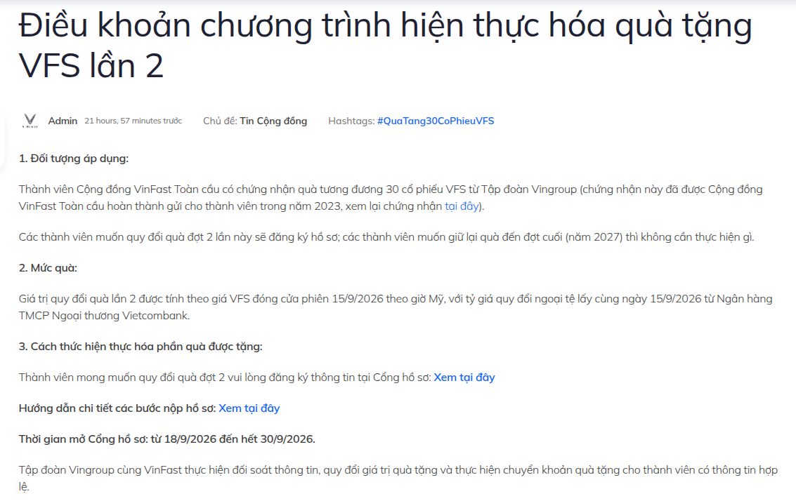 VinFast quy đổi cổ phiếu VFS ra tiền mặt cho các thành viên cộng đồng VinFast toàn cầu - Ảnh 1