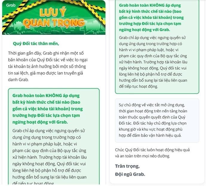 Grab gửi thông báo quan trọng giữa làn sóng tài xế đòi tắt ứng dụng