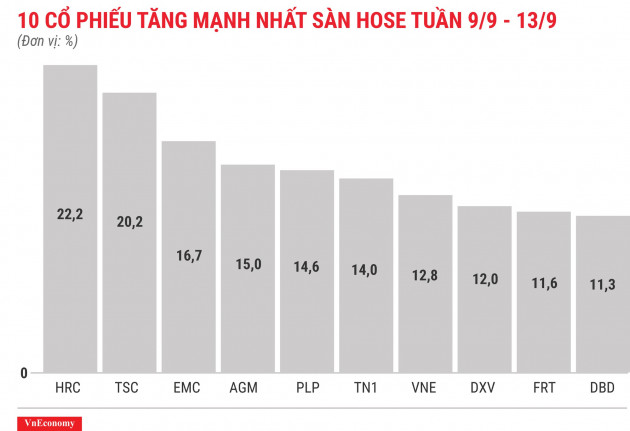 Top 10 cổ phiếu tăng mạnh nhất sàn HOSE tuần 9 tháng 9