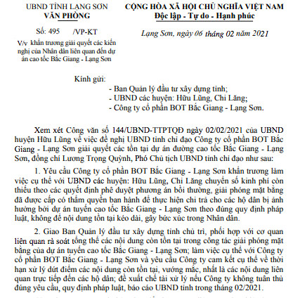 Lạng Sơn: Xử lý Công ty BOT Bắc Giang - Lạng Sơn nếu không bồi thường cho dân - Ảnh 1.