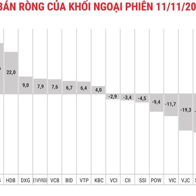 Phiên ngày 11/11: Khối ngoại bán ròng hơn 6,6 tỷ đồng