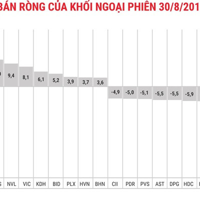 Phiên ngày 30/8: Khối ngoại bơm ròng gần 53 tỷ đồng