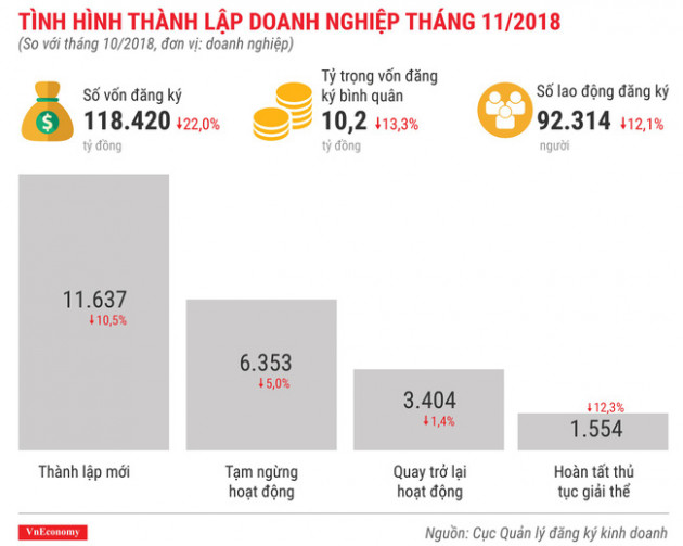 Toàn cảnh bức tranh thành lập doanh nghiệp tháng 11/2018