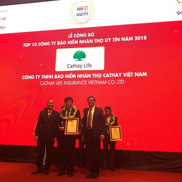 Cathay Việt Nam lọt top 10 'Công ty bảo hiểm nhân thọ uy tín 2018'